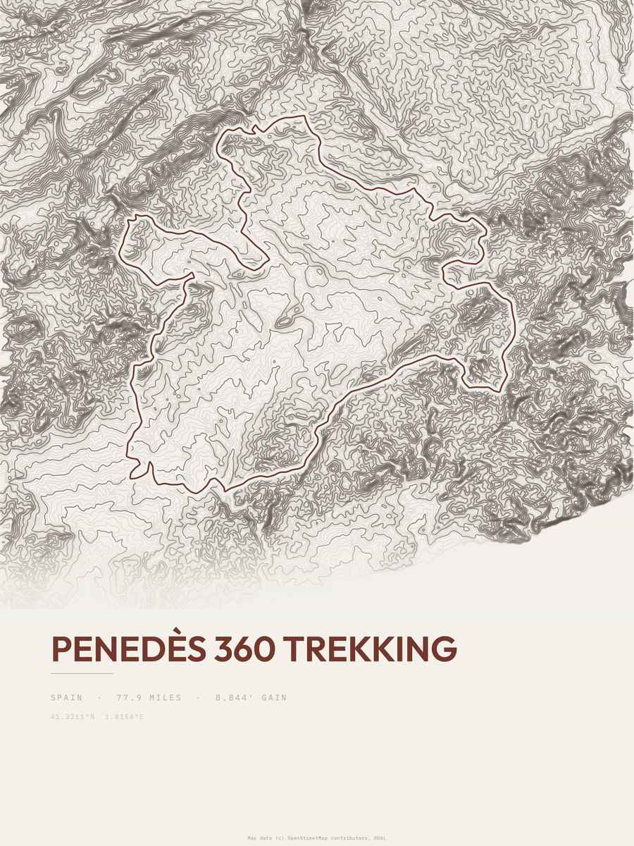 Penedès 360 Trekking topographic trail print