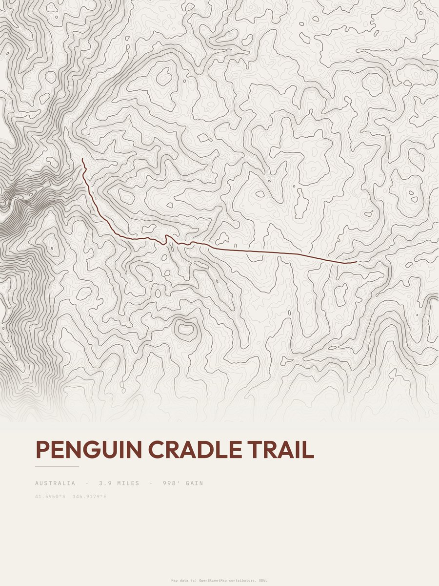 Penguin Cradle Trail topographic trail print