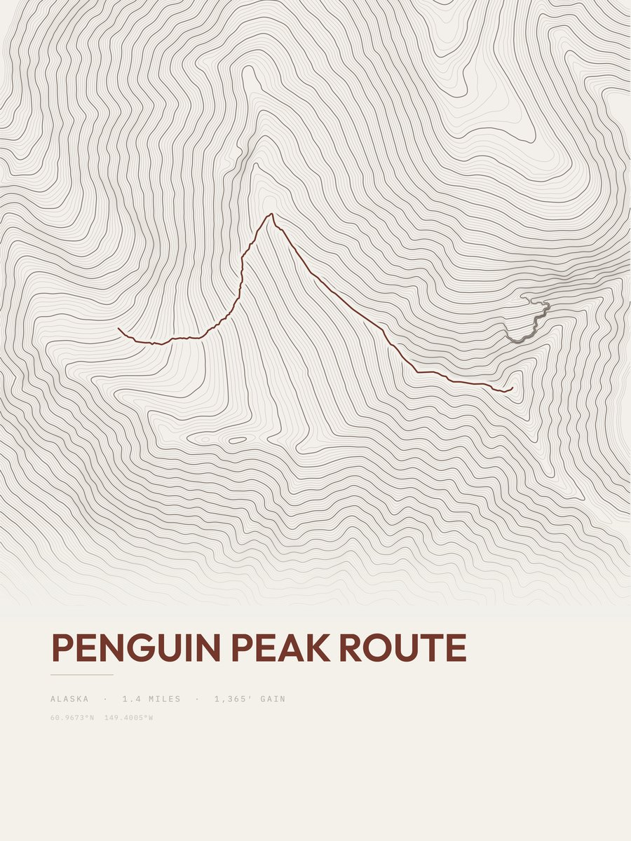 Penguin Peak Route topographic trail print