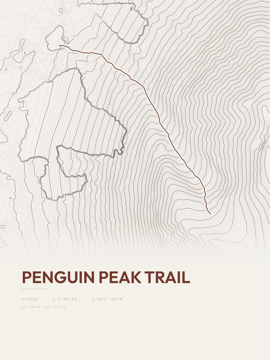 Penguin Peak Trail topographic trail print