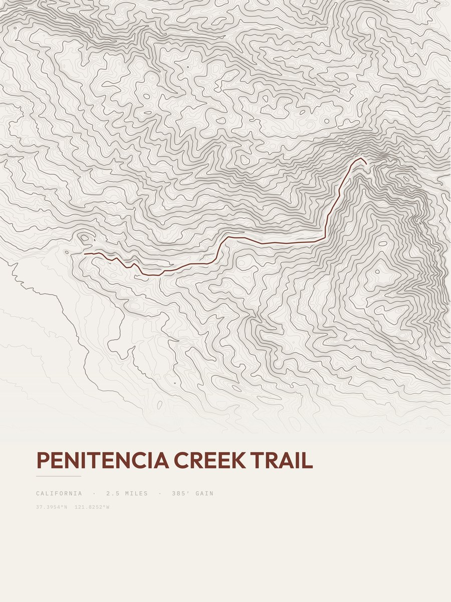 Penitencia Creek Trail topographic trail print
