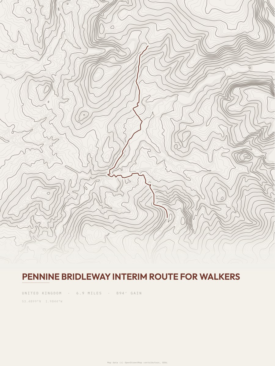 Pennine Bridleway topographic trail print