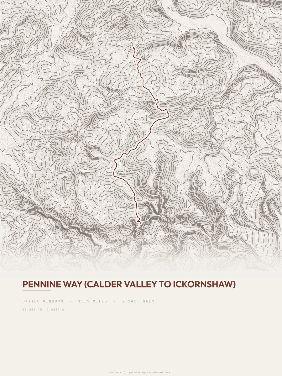 Pennine Way Topographic print