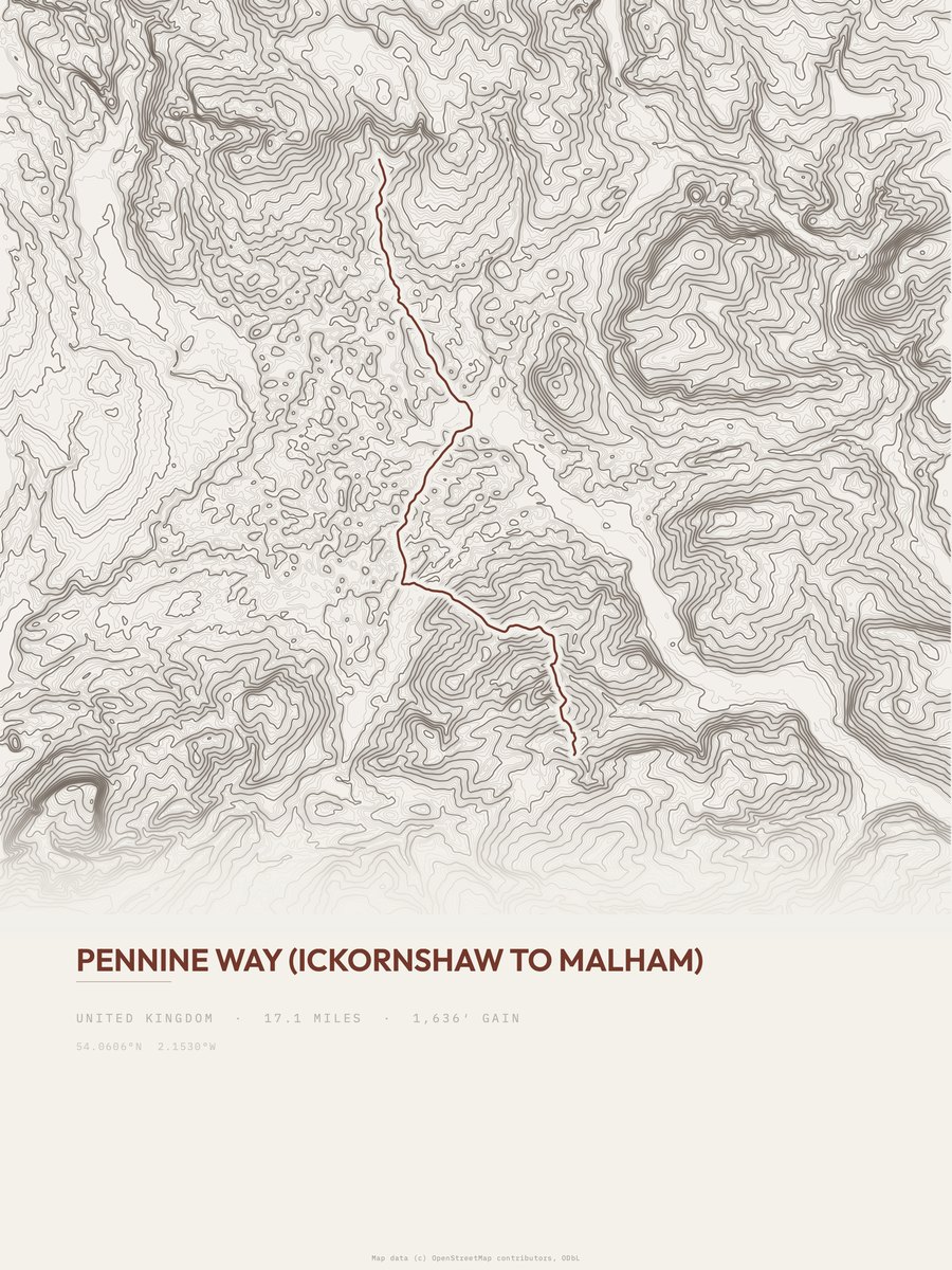 Pennine Way topographic trail print
