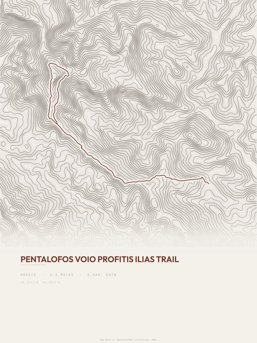 Profitis Ilias Trail topographic trail print