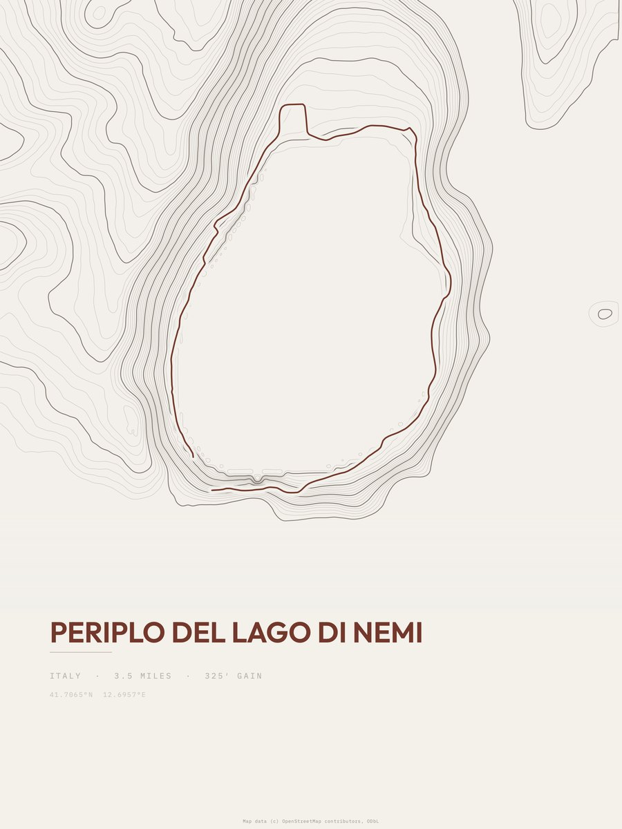 Periplo del Lago di Nemi topographic trail print