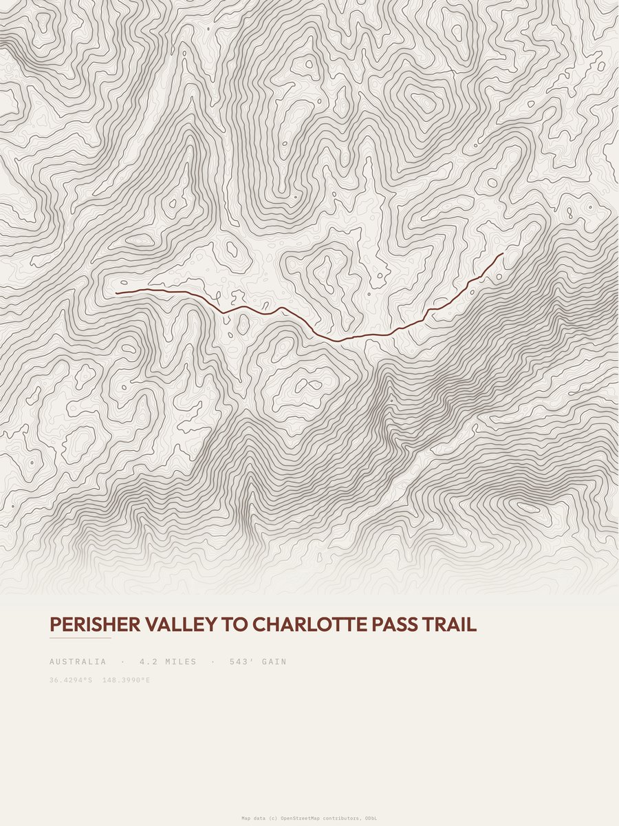 Charlotte Pass Trail topographic trail print
