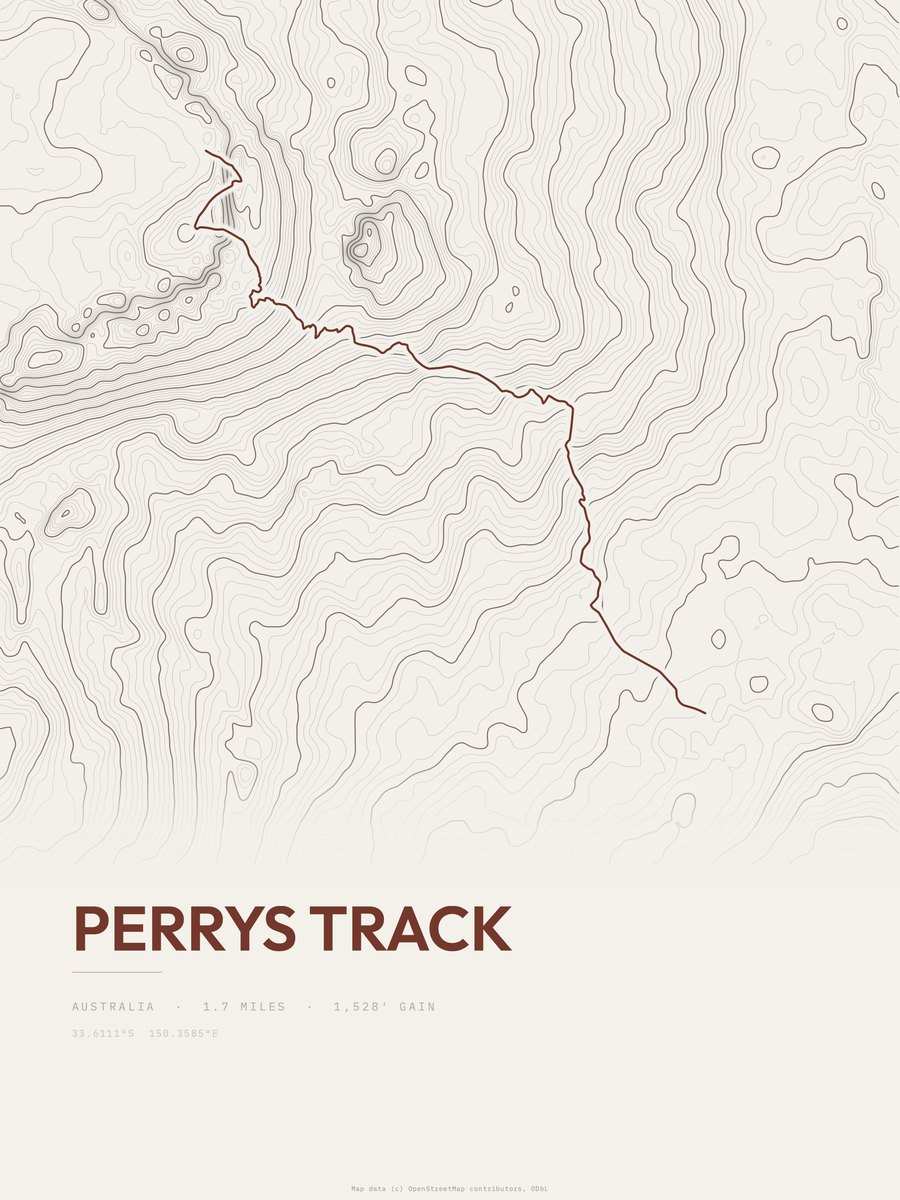 Perrys Track topographic trail print