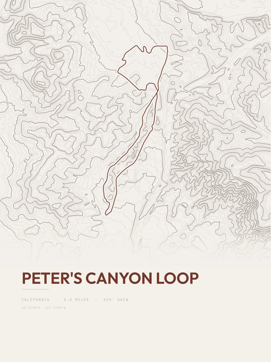 Peter's Canyon Loop Topographic print