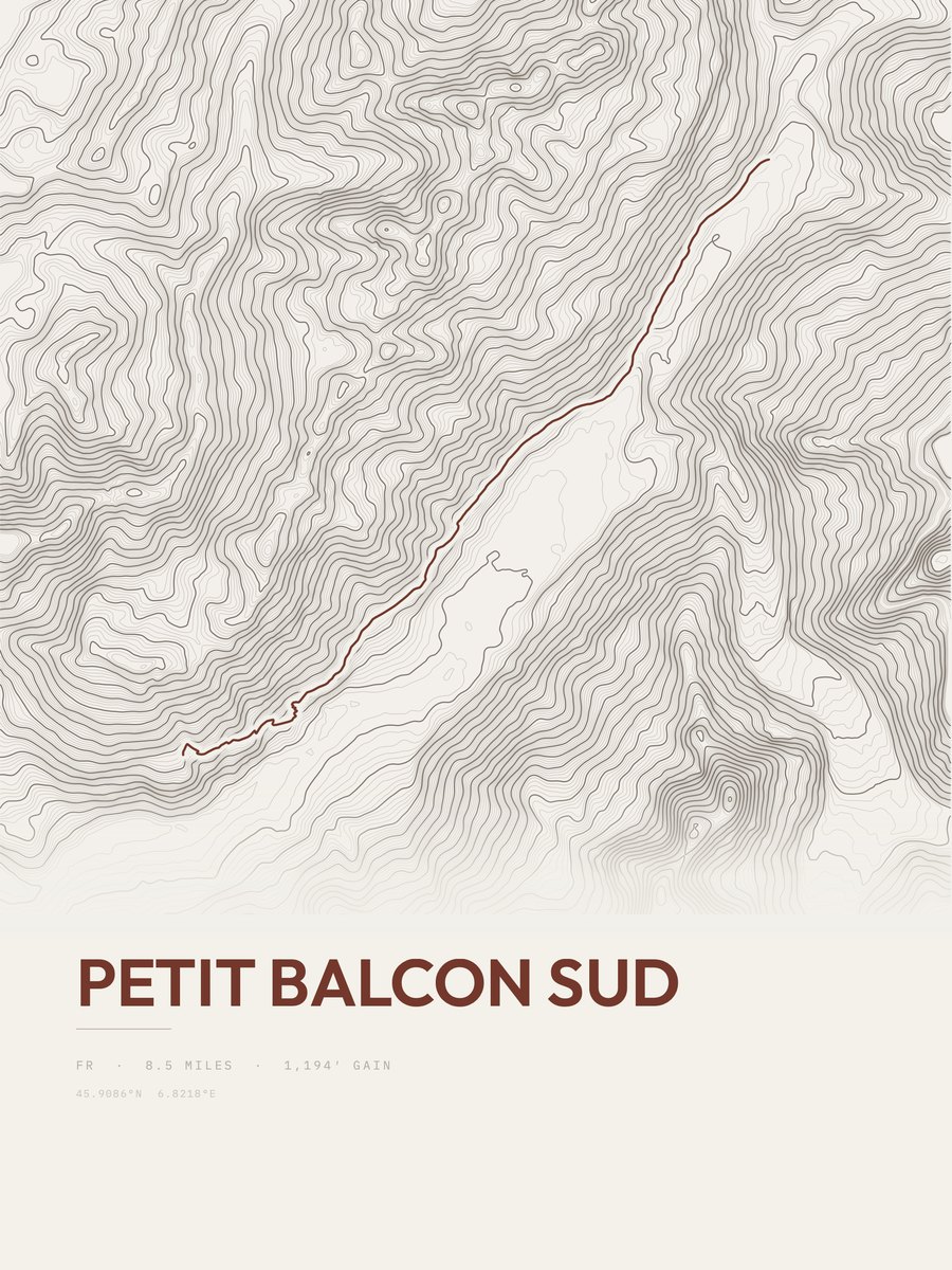 Petit Balcon Sud topographic trail print