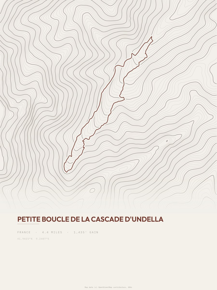 Cascade d'Undella topographic trail print