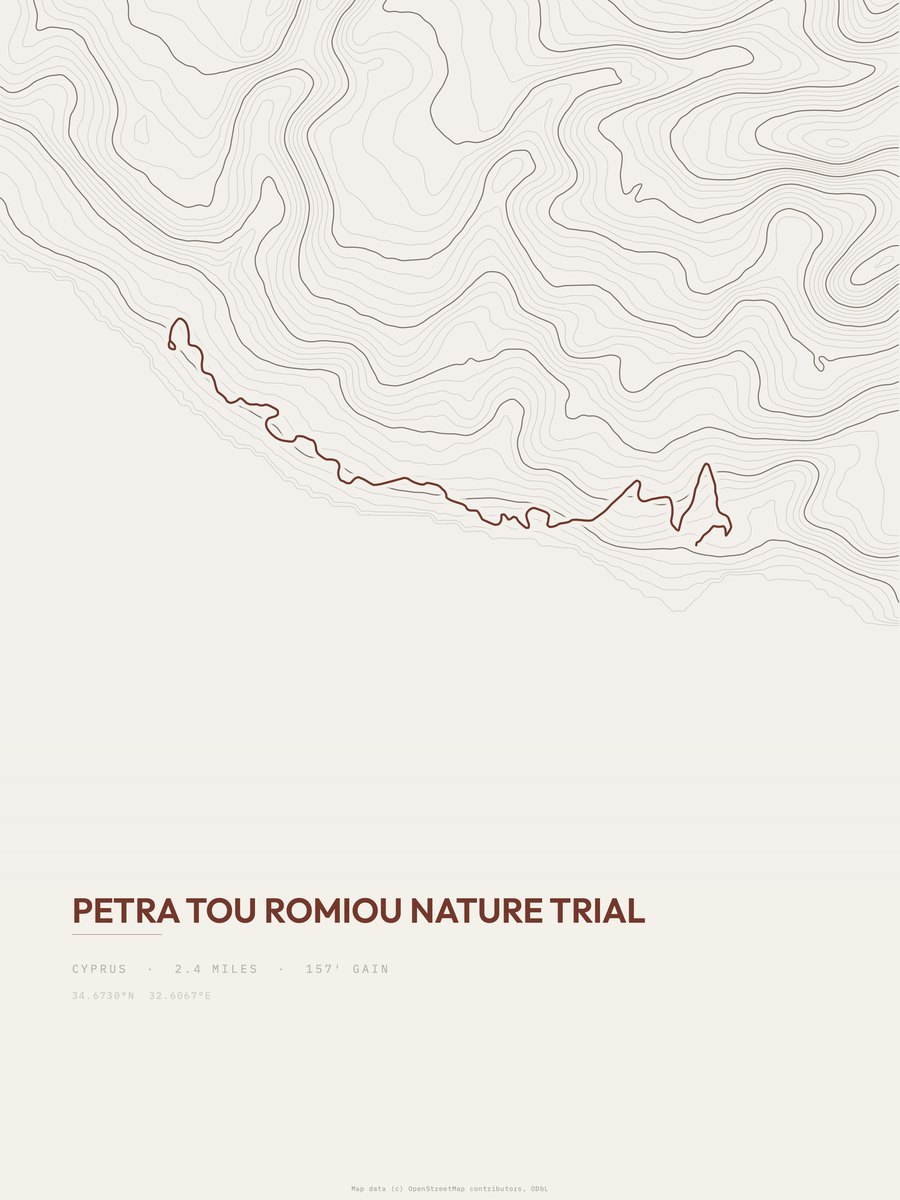 Petra Tou Romiou nature trial Topographic print