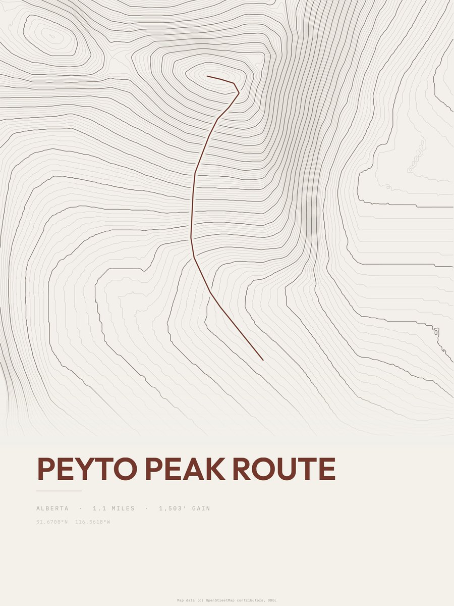 Peyto Peak Route Topographic print