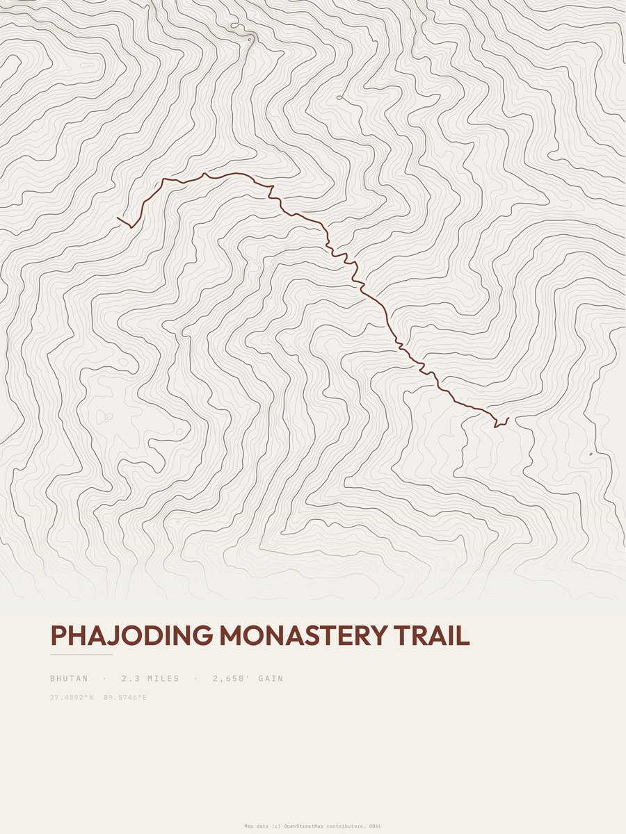 Phajoding Monastery Trail Topographic print