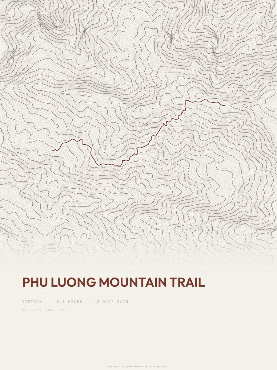 Phu Luong Mountain Trail Topographic print