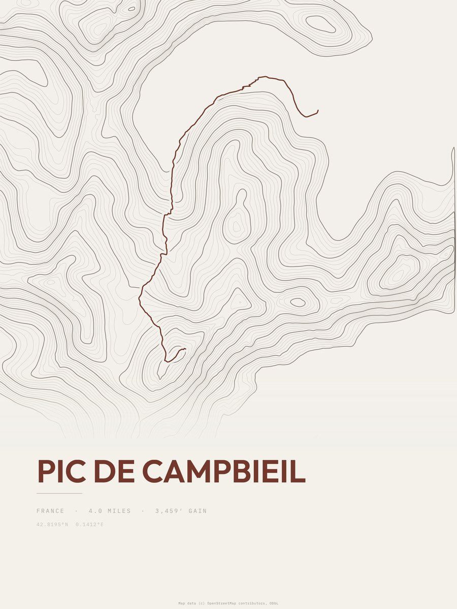 Pic de Campbieil topographic trail print