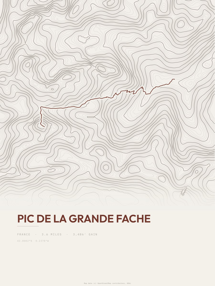 Pic de la Grande Fache topographic trail print