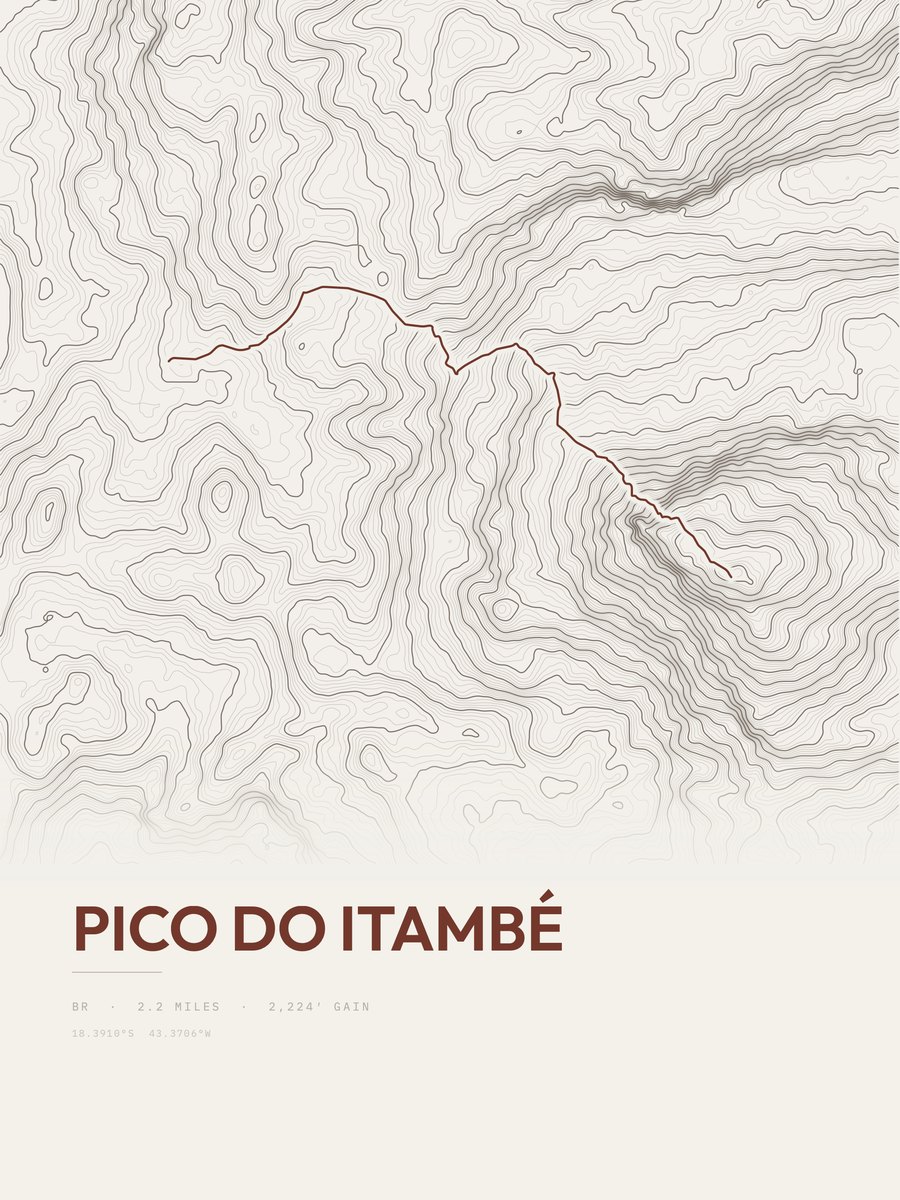 Pico do Itambé topographic trail print