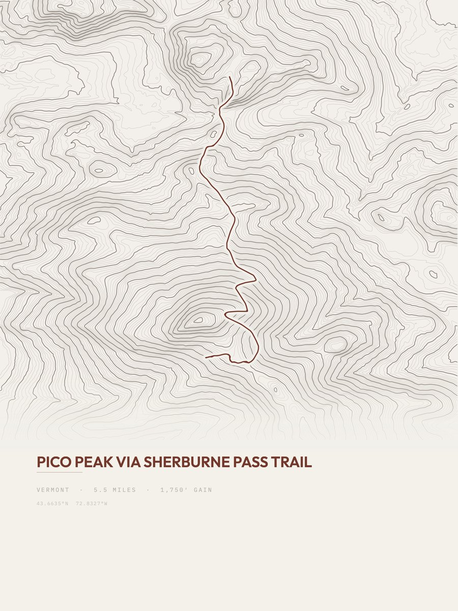 Pico Peak topographic trail print