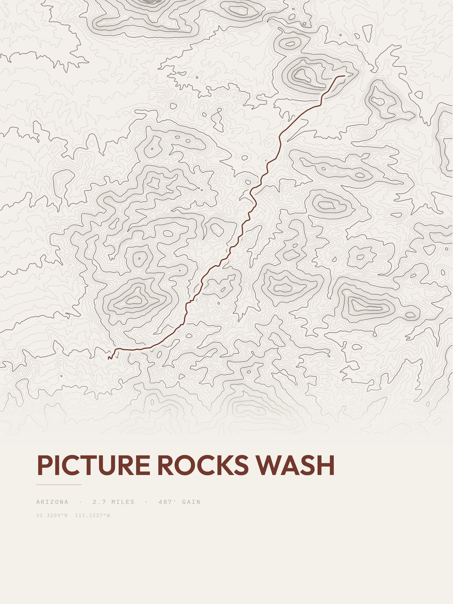 Picture Rocks Wash topographic trail print