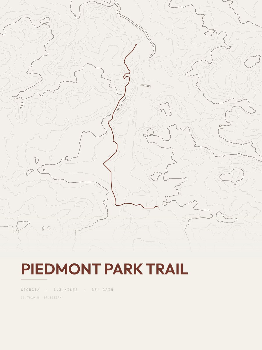 Piedmont Park Trail topographic trail print