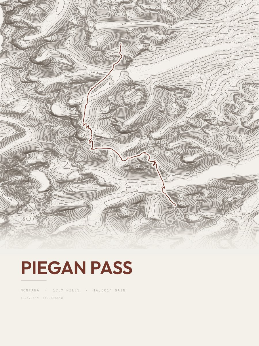 Piegan Pass topographic trail print