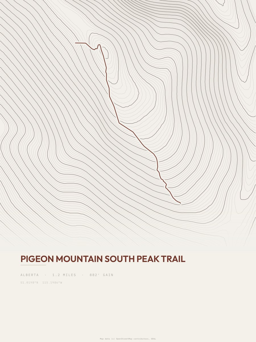 Pigeon Mountain South Peak trail Topographic print
