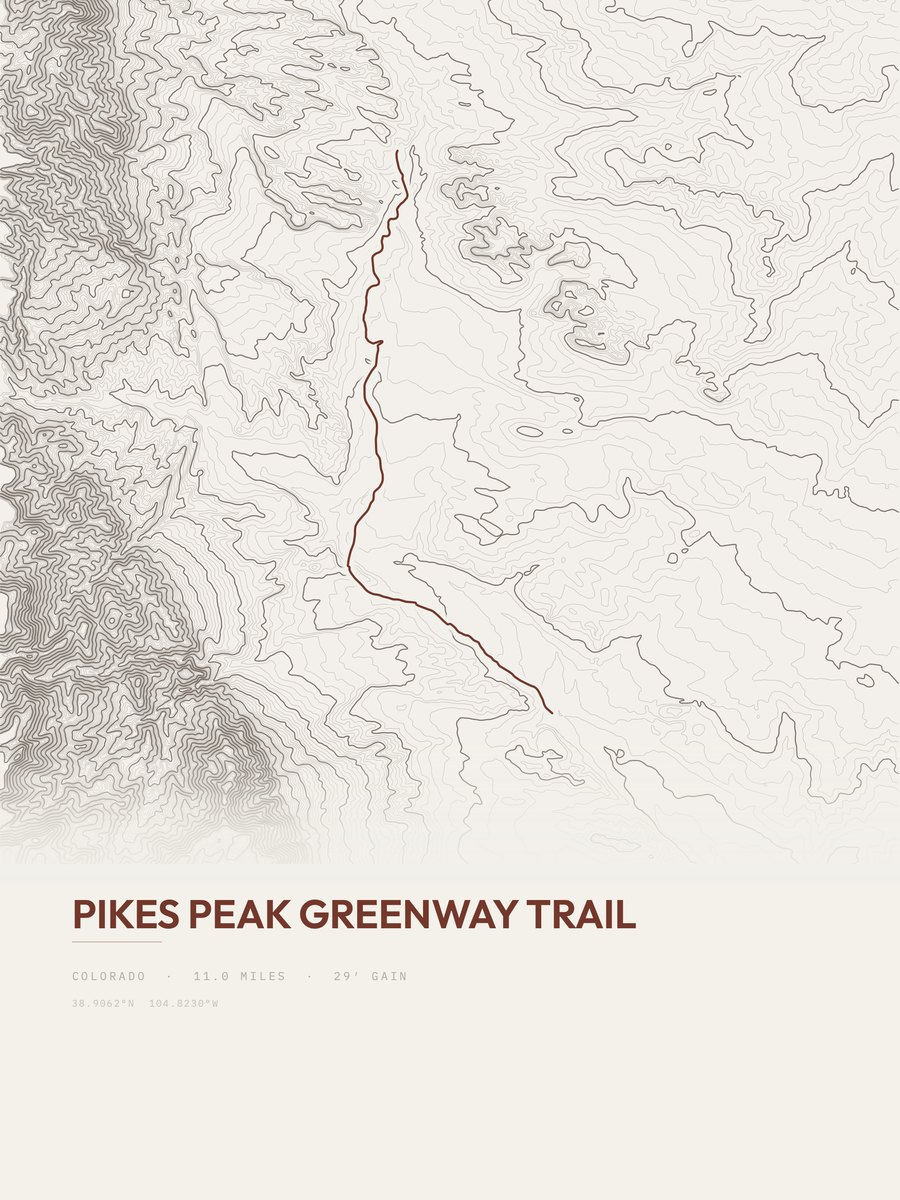 Pikes Peak Greenway Trail topographic trail print