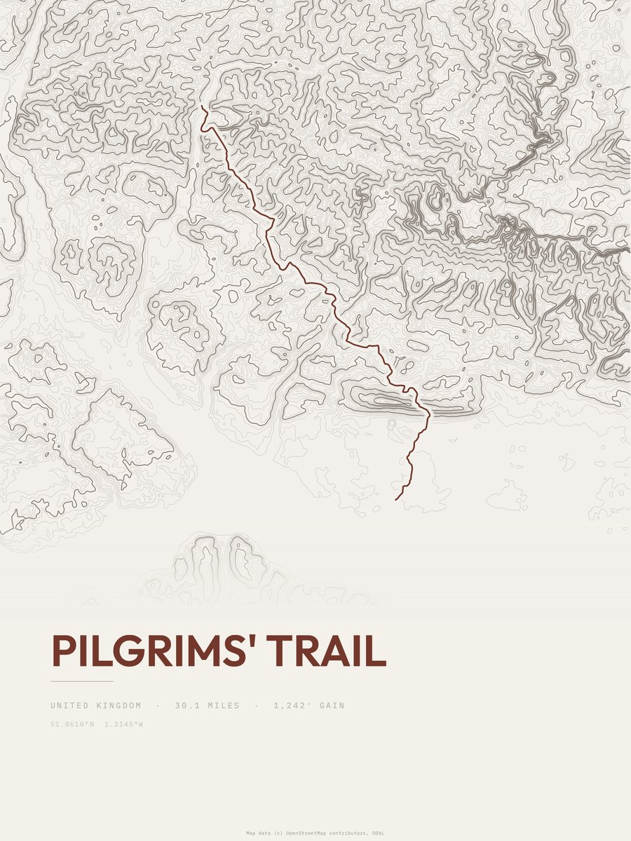 Pilgrims' Trail topographic trail print