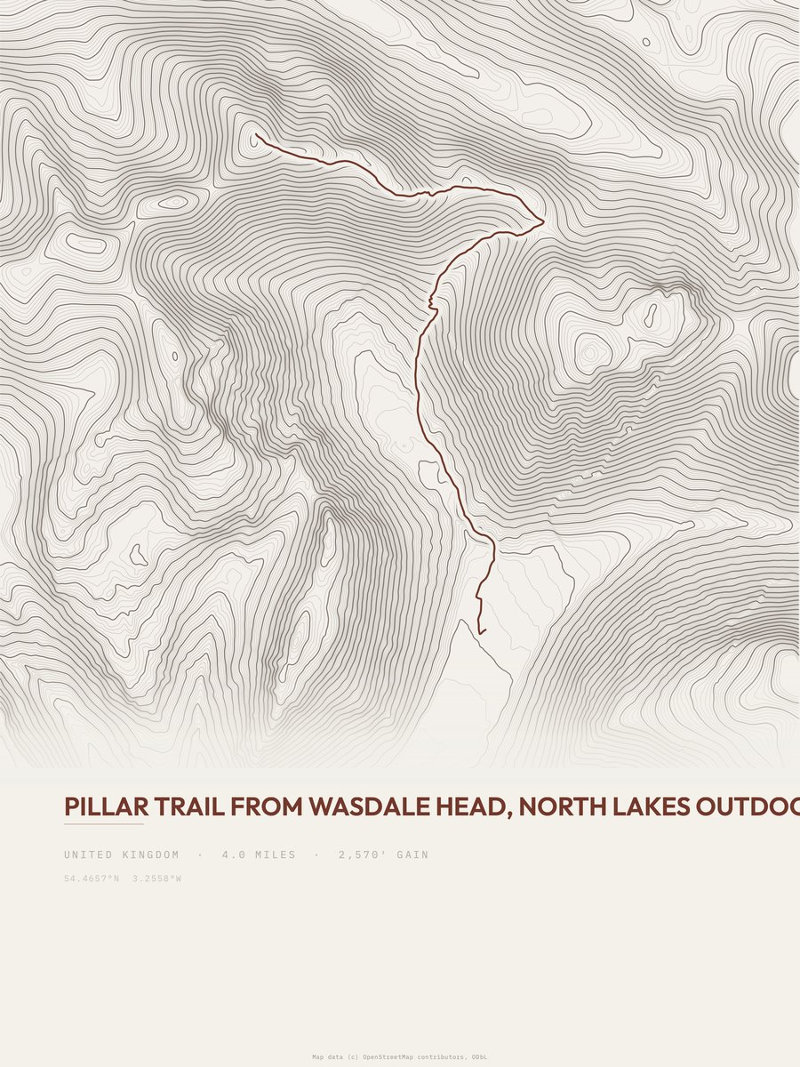 Pillar Trail from Wasdale Head topographic trail print