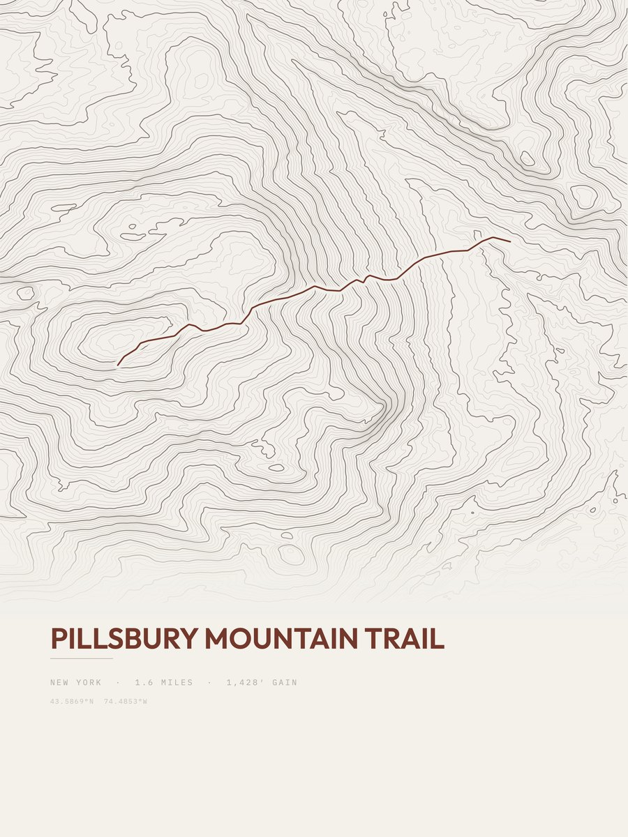 Pillsbury Mountain Trail Topographic print