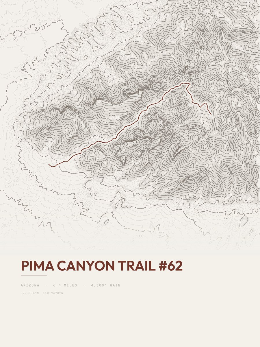 Pima Canyon Trail topographic trail print