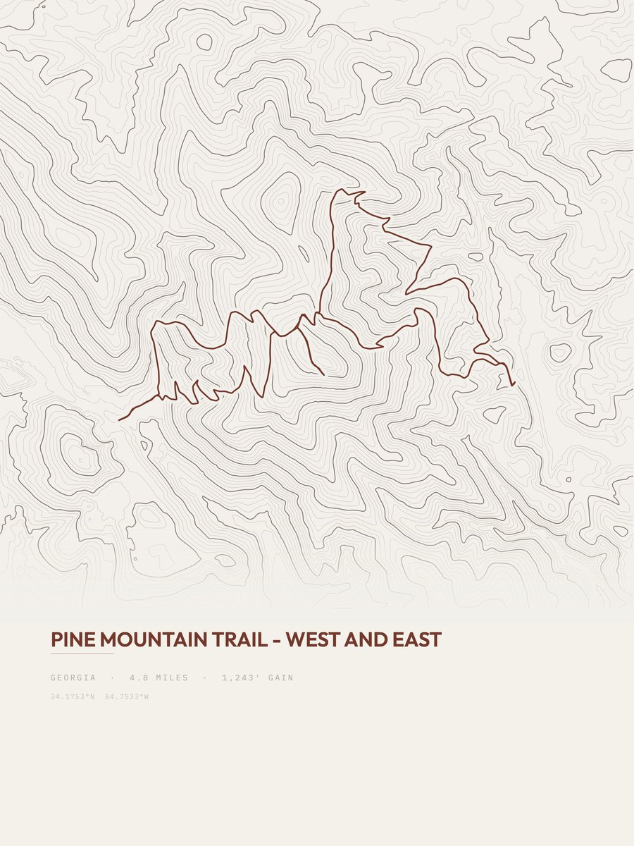 Pine Mountain Trail topographic trail print