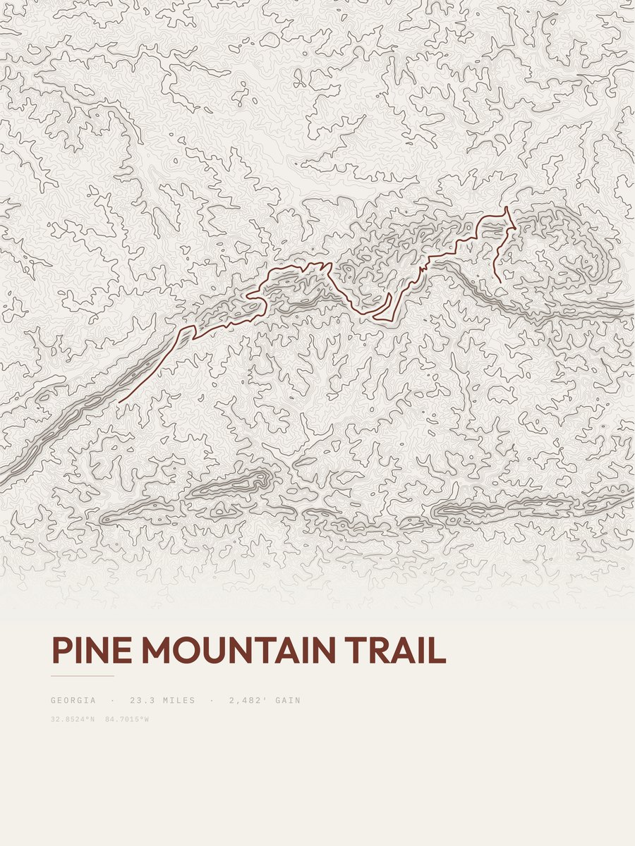 Pine Mountain Trail topographic trail print