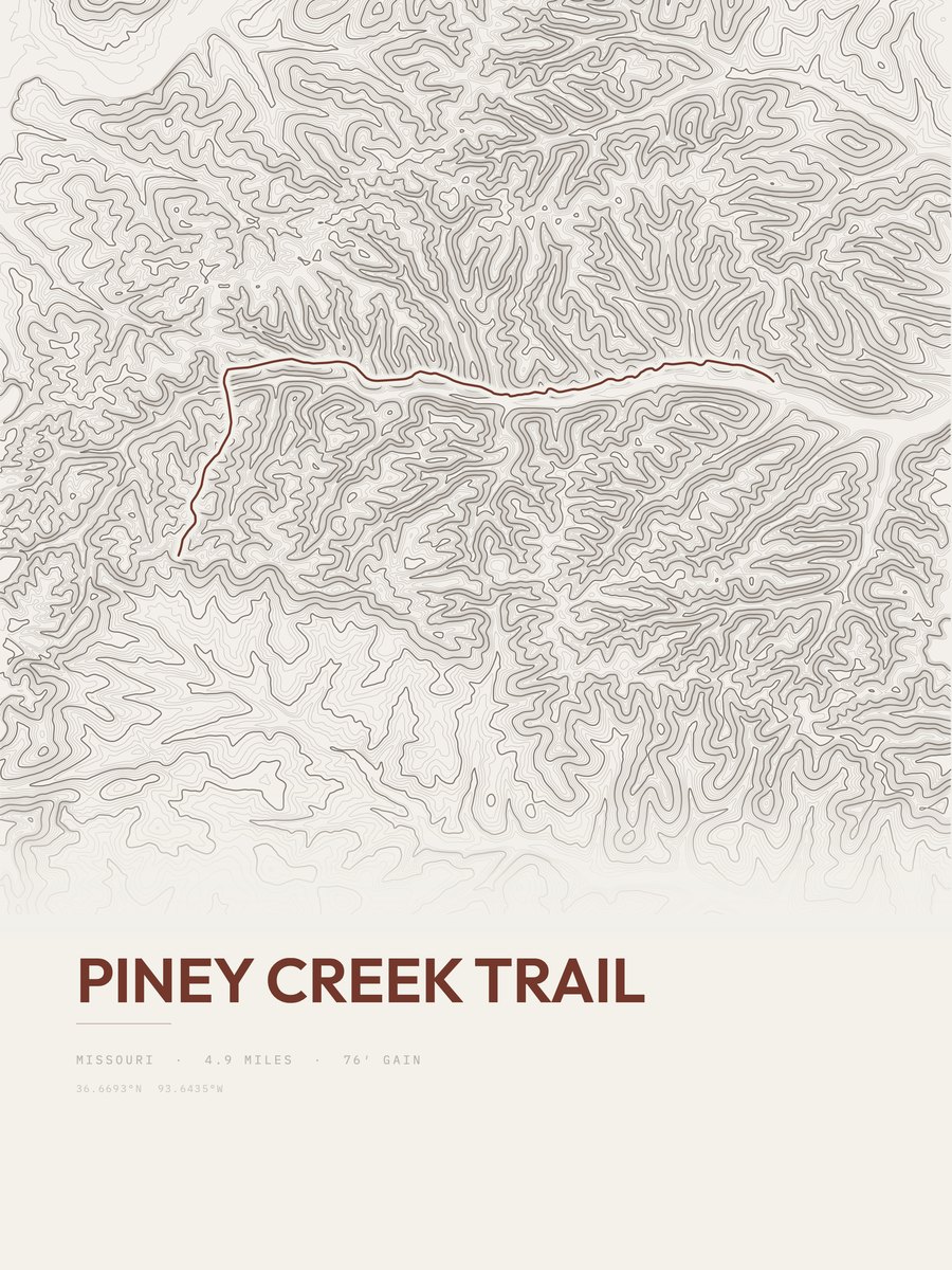 Piney Creek Trail topographic trail print