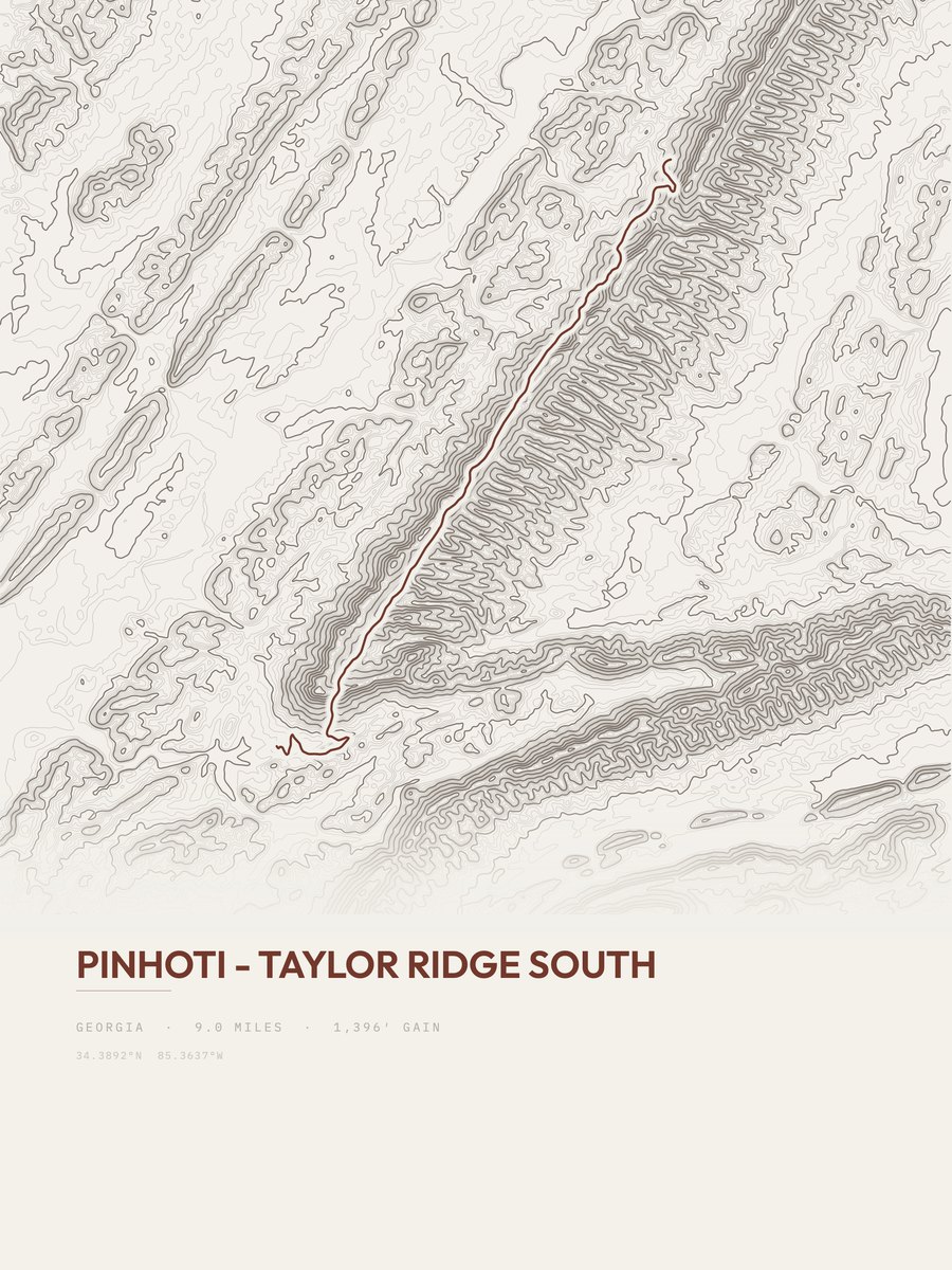 Pinhoti - Taylor Ridge South Topographic print