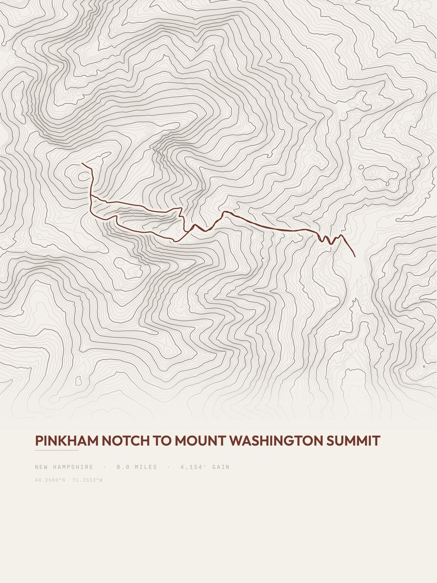 Mount Washington topographic trail print