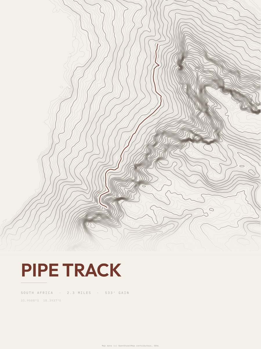 Pipe Track topographic trail print