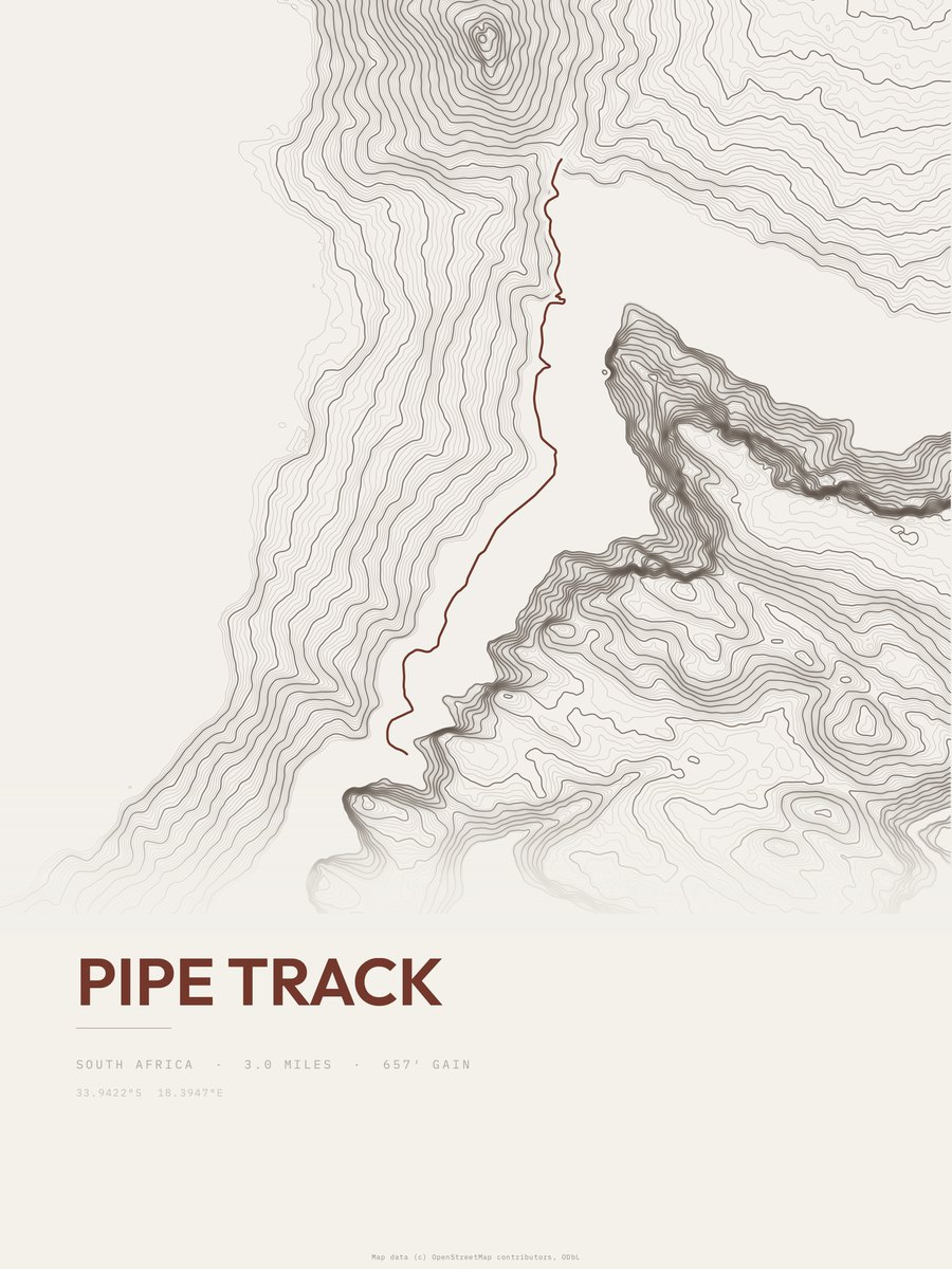 Pipe Track topographic trail print