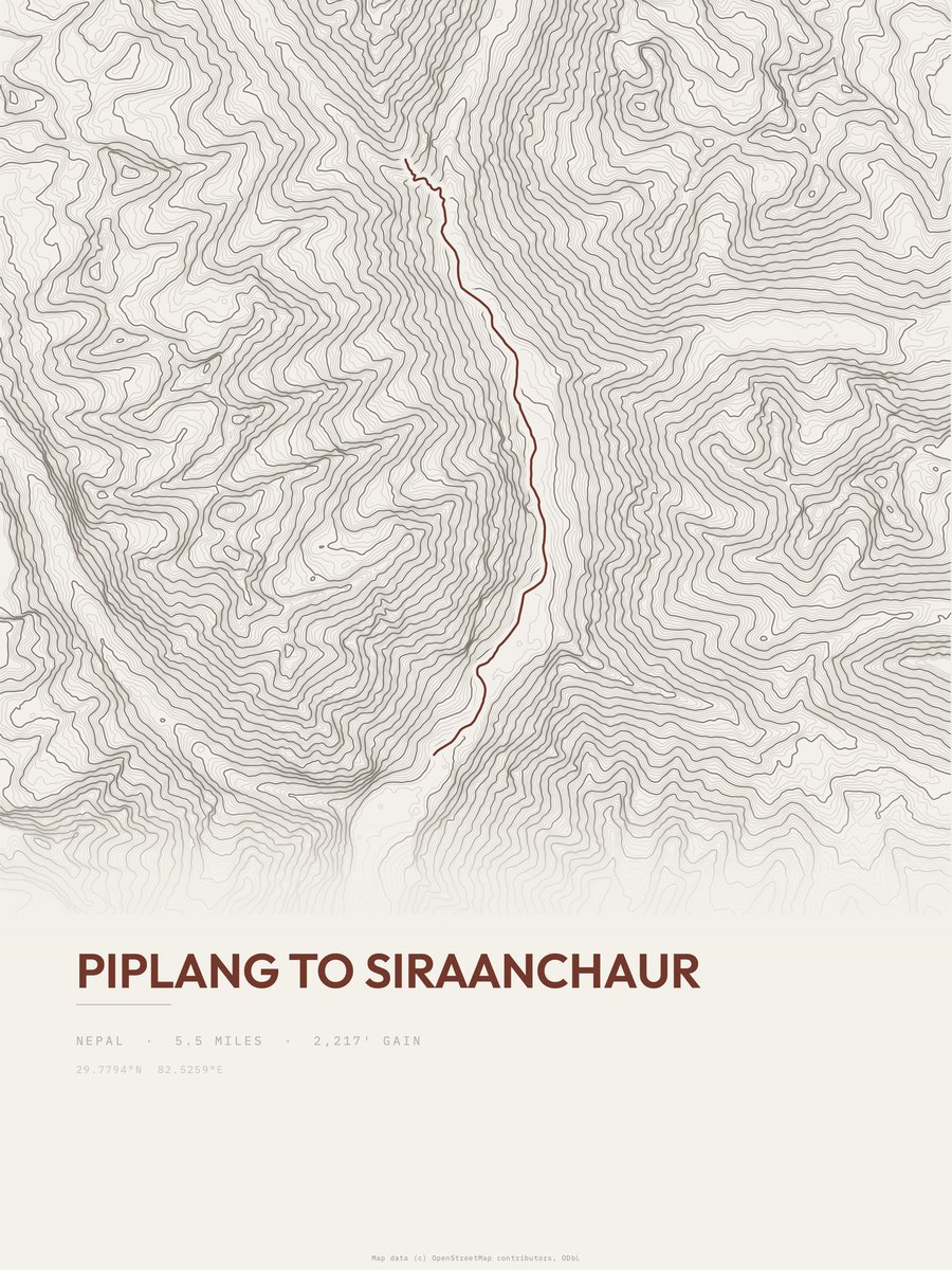 Piplang to Siraanchaur topographic trail print