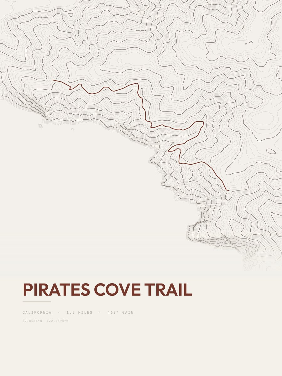 Pirates Cove Trail Topographic print