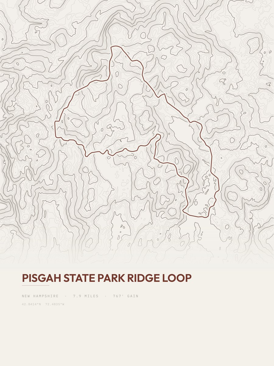Pisgah State Park Ridge Loop topographic trail print