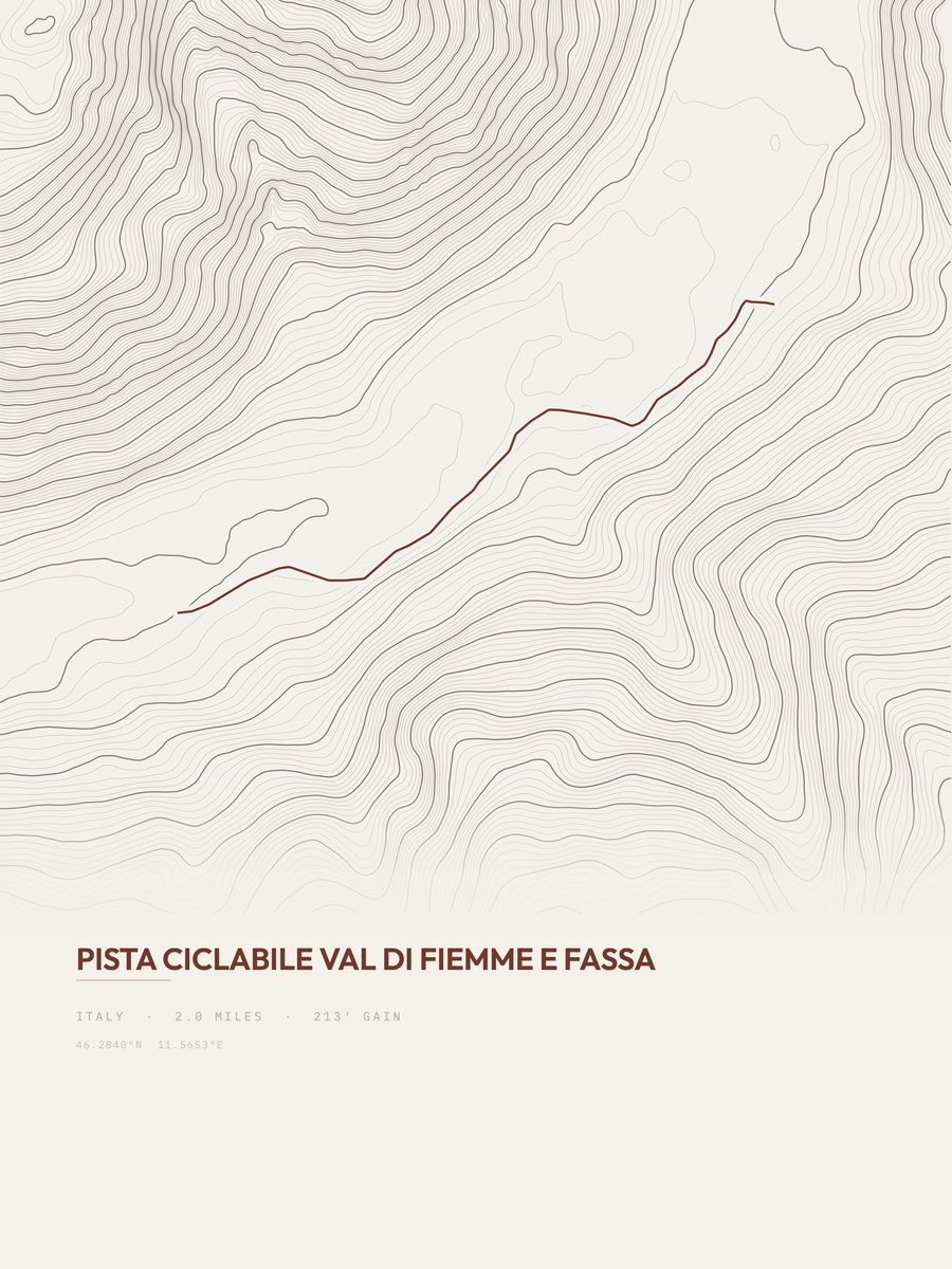 Val di Fiemme e Fassa topographic trail print
