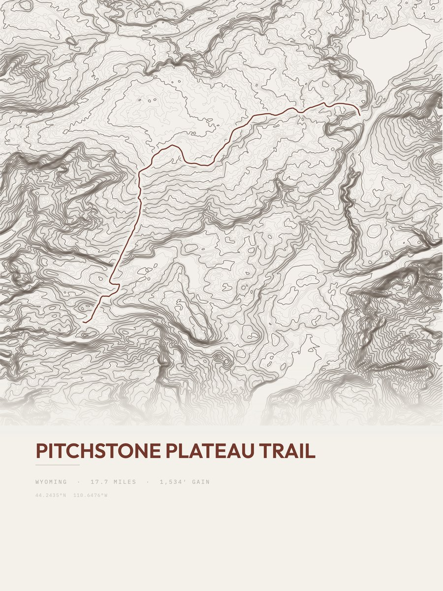 Pitchstone Plateau Trail topographic trail print