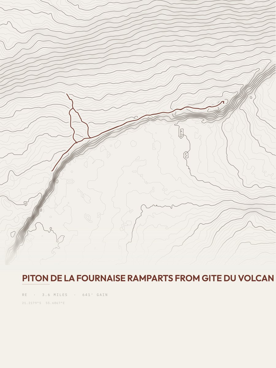 Piton de la Fournaise Ramparts topographic trail print