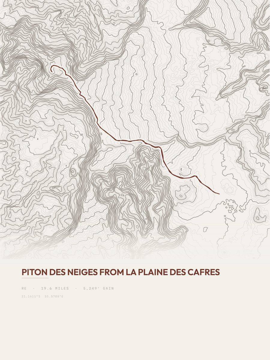 Piton des Neiges topographic trail print