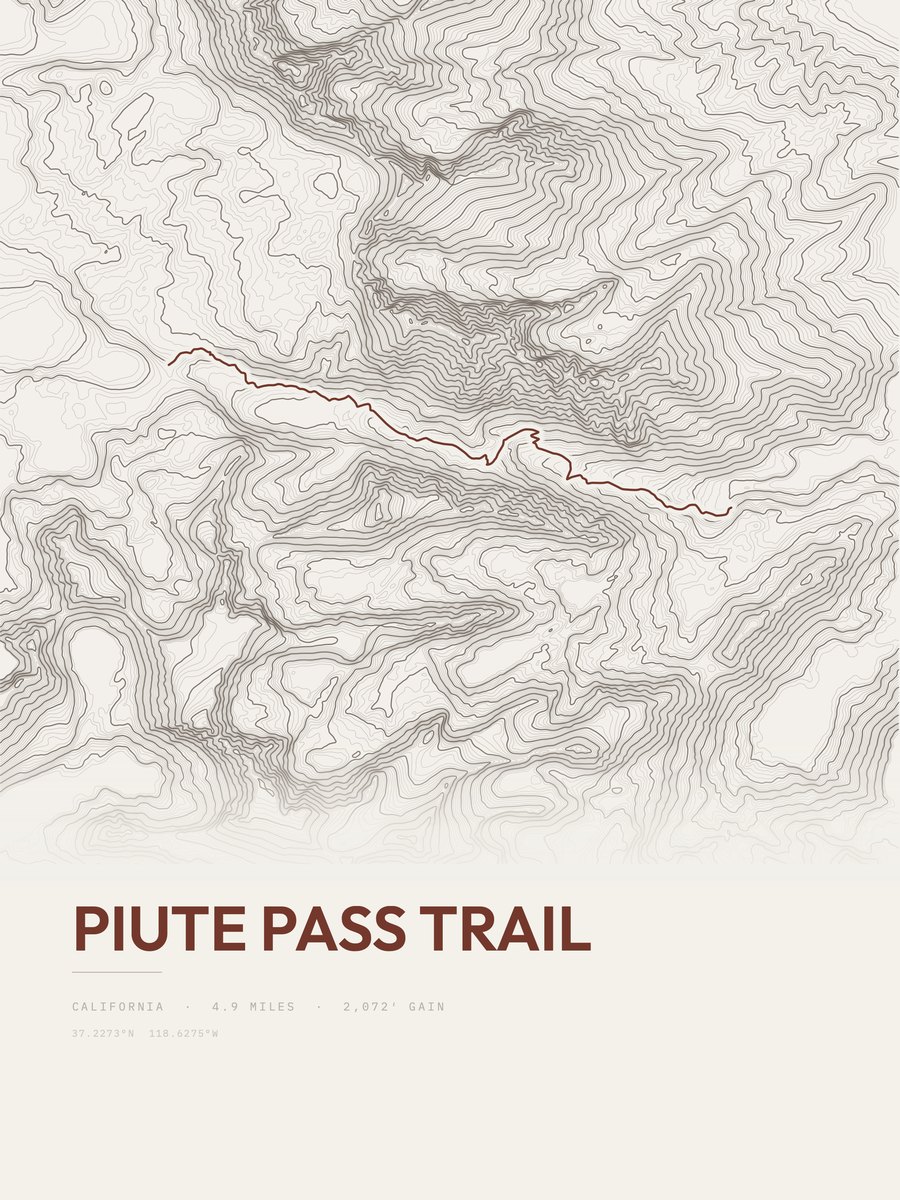 Piute Pass Trail Topographic print