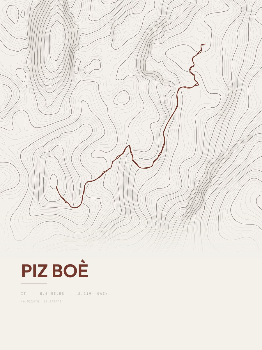 Piz Boè topographic trail print