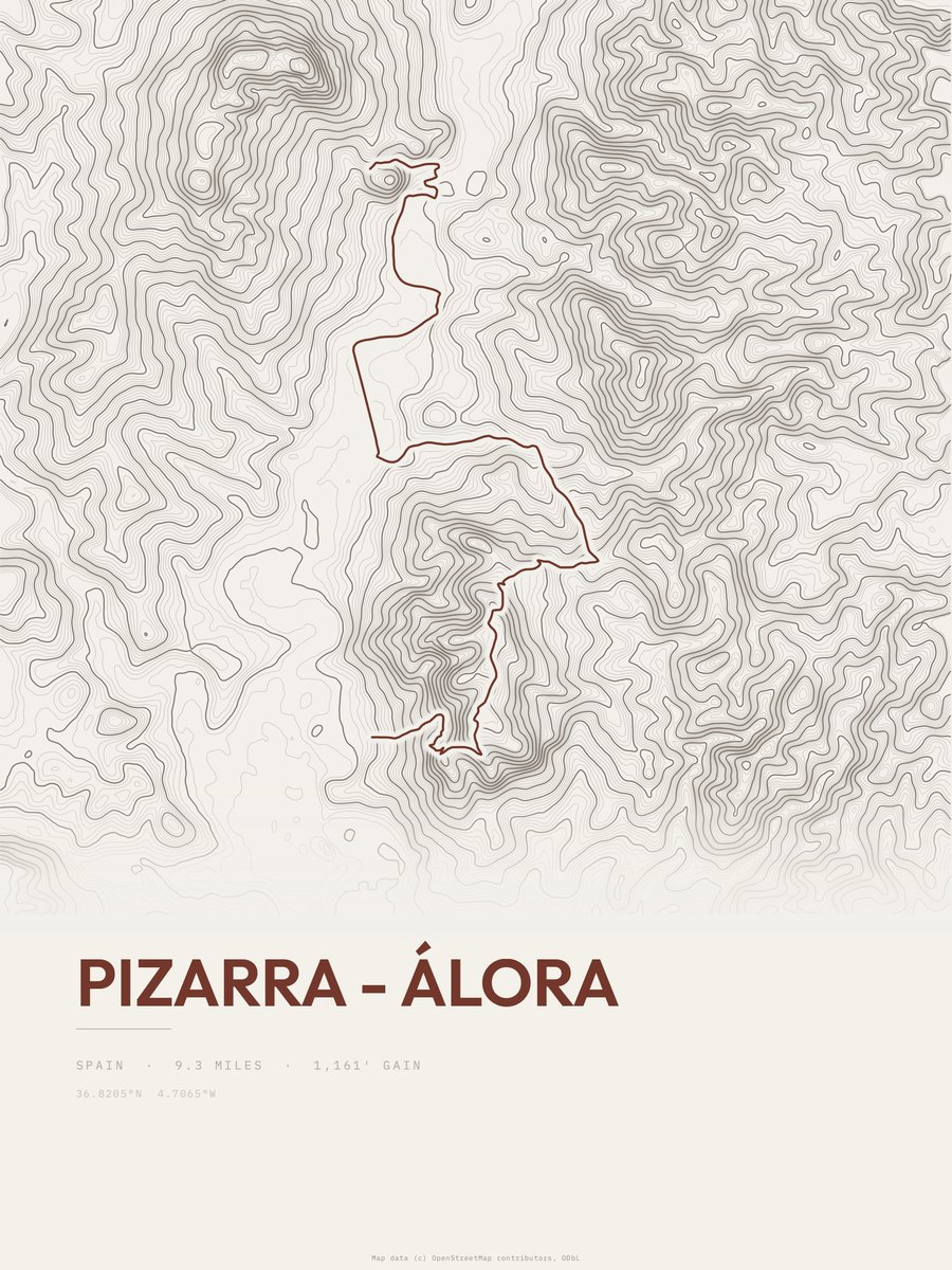 Pizarra - Álora topographic trail print