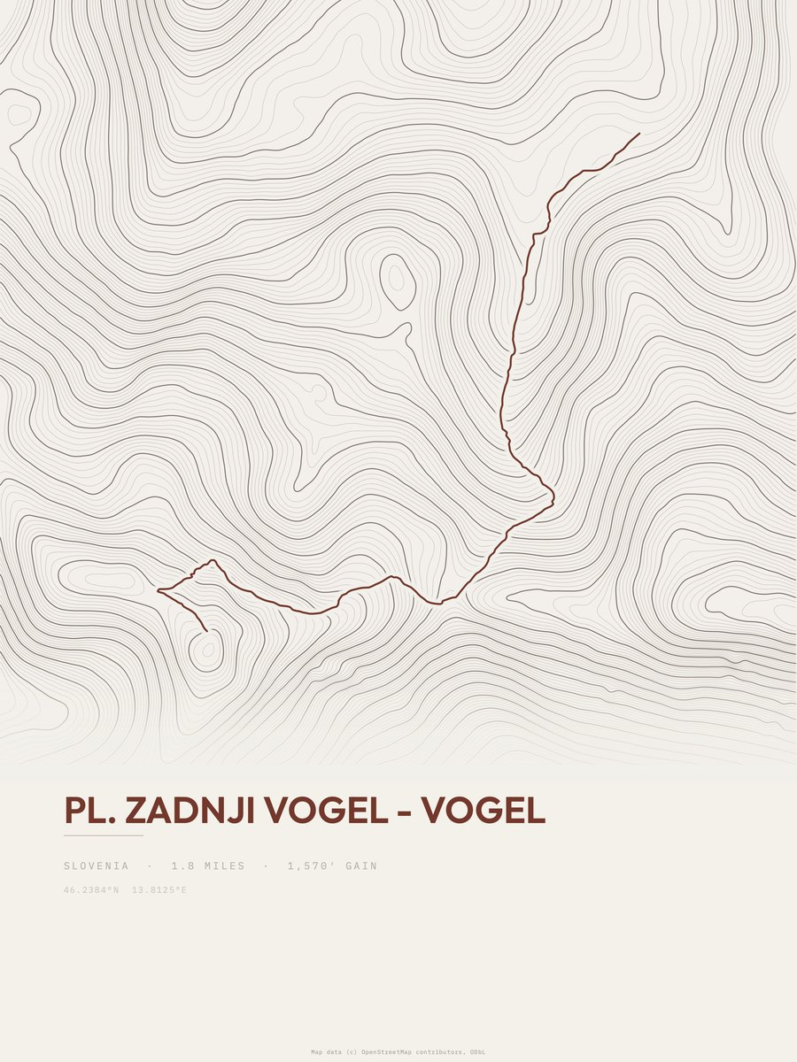 Pl. Zadnji Vogel - Vogel topographic trail print